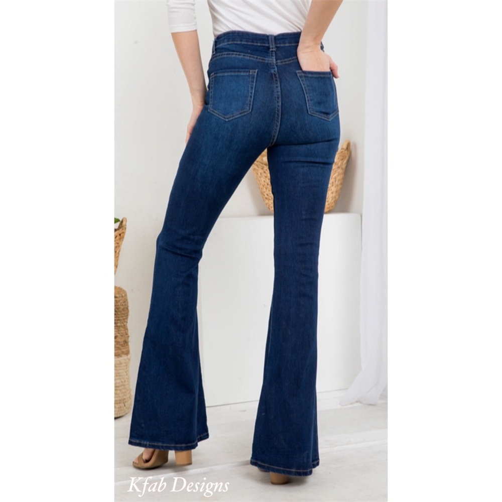 ❤️LAST 3! High Waist Dark Denim Distressed Flare Jeans! - Picture 6 of 7